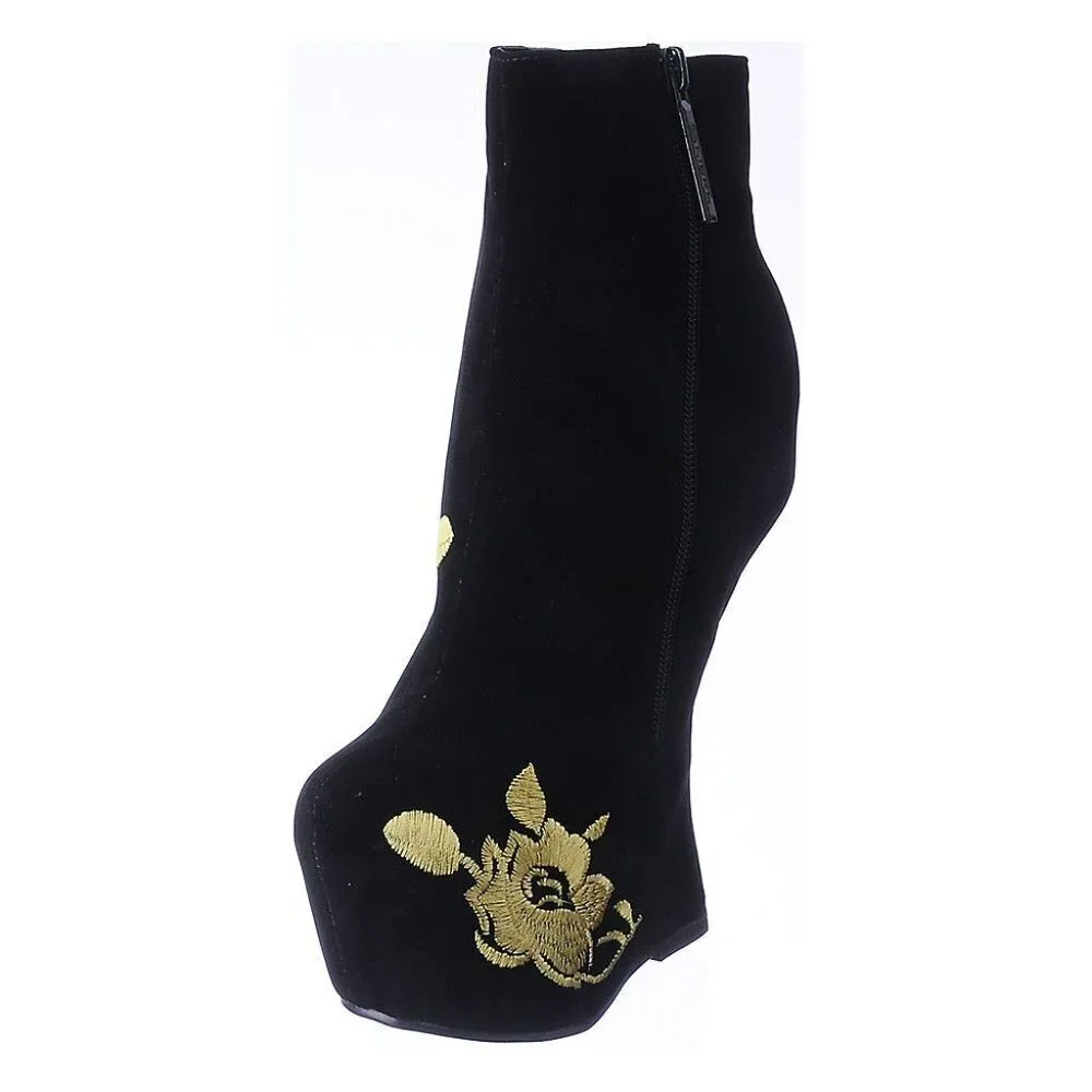 WOMEN'S PLATFORM MISSING OVER THE EDGE WEDGE BOOT  -  Black/Gold ( BRAND NEW !!!